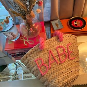 💘Poolside Mini Raffia Pink Beach Bag “BABE”